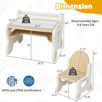 Costzon Kids Table and Chair Set, Plastic Activity Table with Watercolor Pens, Blackboard Eraser & Storage Shelf