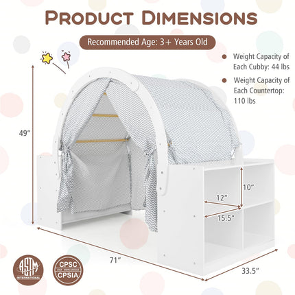 Costzon Kids Tent, 3 in 1 Indoor Wooden Play House w/Ample Storage Space