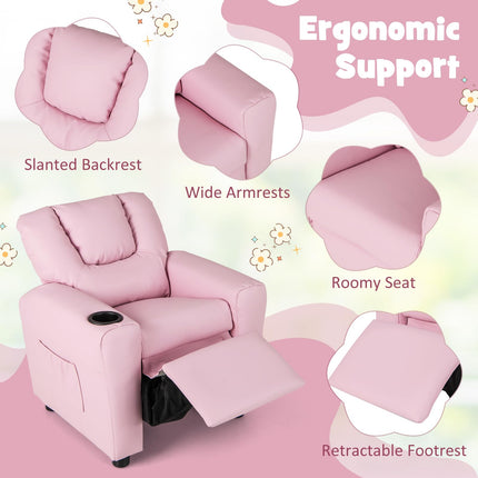 Costzon Kids Recliner Chair with Cup Holder, Toddler Furniture Children Armrest Sofa w/Headrest & Footrest for Girls Boys Baby Bedroom