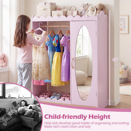 Costzon Kids Dress Up Storage with Mirror Toddler Wardrobe Closet