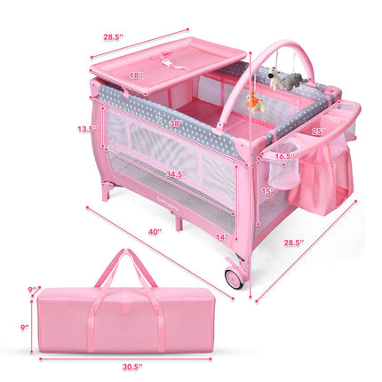 BABY JOY 3 in 1 Portable Pack and Play with Bassinet, Convertible Baby Travel Crib Playard with Changing Table