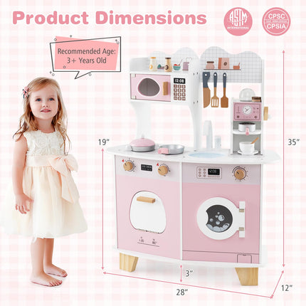 Costzon Play Kitchen, Wooden Toy Kitchen Set with Coffee Maker Playset