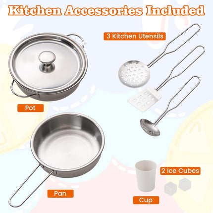 Costzon Play Kitchen for Kids, Wooden Toy Kitchen Set with Ice Maker