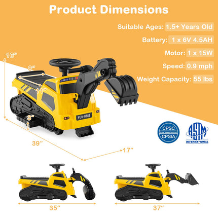 Costzon 3-in-1 Ride on Tractor, Electric Excavator Bulldozer Toy Road Roller w/Adjustable Arms