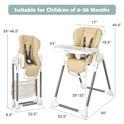 Costzon High Chair for Babies & Toddlers, Foldable High Chair w/ Adjustable Height/Backrest/Footrest