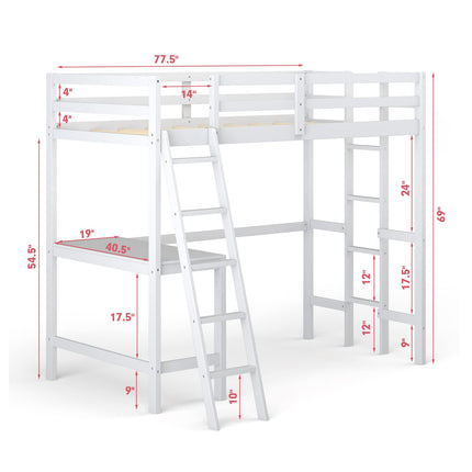Costzon Loft Bed with Desk, Wooden Twin Size Loft Bed