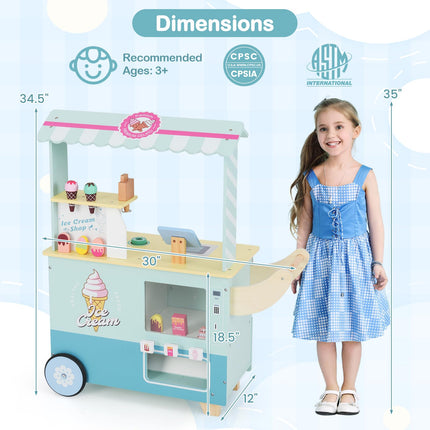 Costzon Ice Cream Cart Playset, Ice Cream Stand Push Cart with Vending Machine