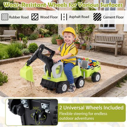 Costzon 2-in-1 Kids Ride on Excavator Tractor with Detachable Trailer