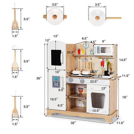 Costzon Kids Kitchen Playset, Wooden Pretend Play Kitchen Toy Set, Toddlers Cooking Toyset