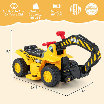 Costzon 6V Ride On Construction Excavator, Outdoor Digger Scooper Tractor Toy W/Safety Helmet