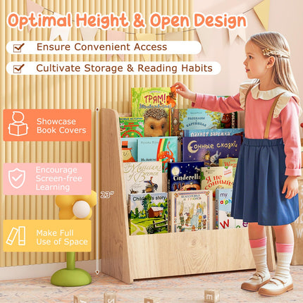 Costzon 4-Tier Kids Bookshelf, Front Facing Children Bookcase with Deep Compartments