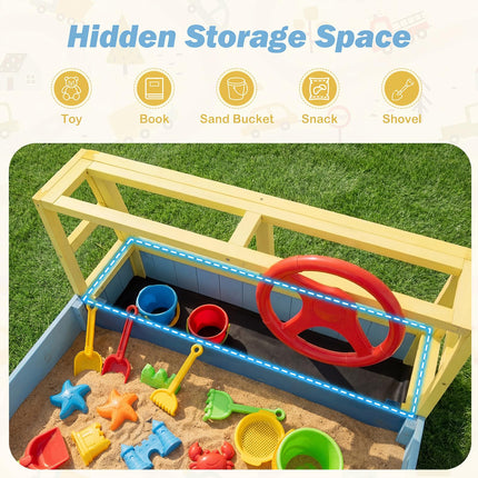 Costzon Sandbox Fir Wood Car-Theme Sand Pit