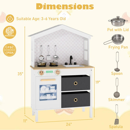 Costzon Wooden Kitchen Playset for Girls Boys Aged 3+