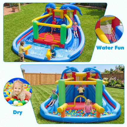 BOUNTECH Inflatable Water Slide | Dolphin Style 6 in 1 Bouncy Castle with Dual Slides