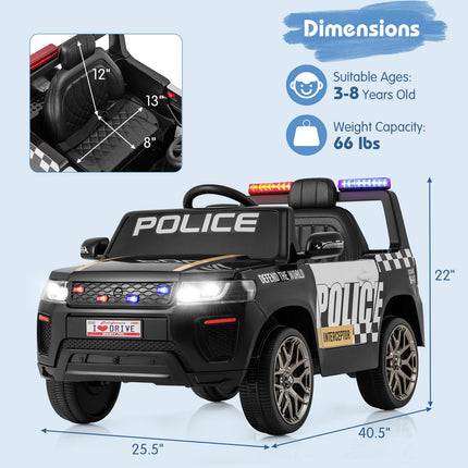 Costzon Police Car Ride on, 12V Battery Powered Toy Cop Cars w/Remote Control