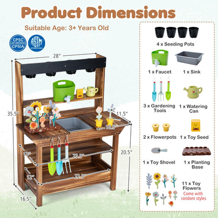 Costzon Outdoor Mud Kitchen for Kids | Toddler Wooden Potting Bench w/Water Faucet