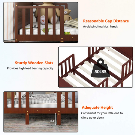 Costzon Toddler Bed Frame, 2 in 1 Convertible Wood Kids Bed w/Double Side Safety Guardrails