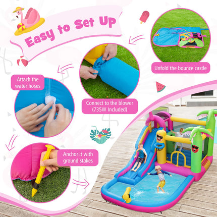 Costzon Inflatable Water Slide, Water Bounce House for Kids Backyard Family Fun with Long Slide, Large Jumping Area