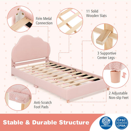 Costzon Twin Bed Frames with Adjustable Headboard, Upholstered Wooden Kids Bed w/Slats Support