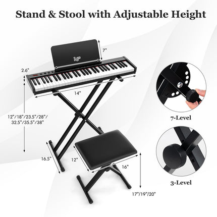 Costzon 61 Key Keyboard Piano, Portable Electric Piano Keyboard for Beginners with Semi-weighted Keys