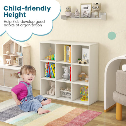 Costzon 9-Cube Toy Storage and Organizer, 4-Tier Wooden Kids Bookshelf, Toy and Book Storage Display Organization, Toddler Shelf