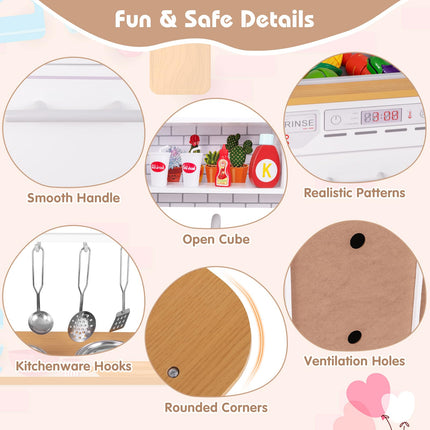 Costzon Play Kitchen for Kids, Wooden Toy Kitchen Set with Blackboard