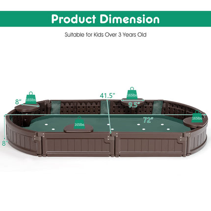 Costzon Elliptical Sandbox & Round Outdoor Sand Box Kit w/Waterproof Cover, Bottom Liner & Built-in Corner Seating