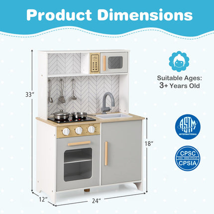 Costzon Kids Kitchen Playset, Wooden Pretend Play Kitchen with Lights and Sounds