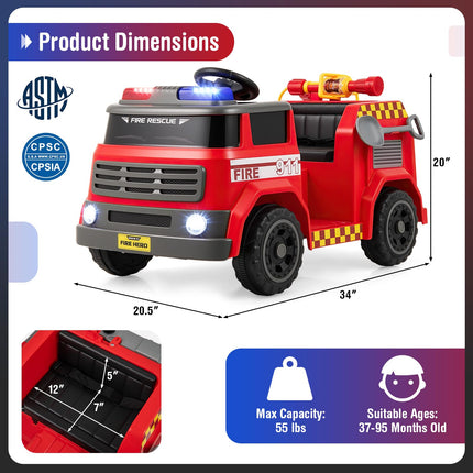 Costzon  12V Battery Powered Fire Car Toy with Water Gun & Tank