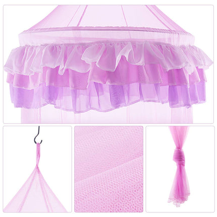 Elegant Lace Bed Mosquito Netting Mesh Canopy Princess Round Dome Bedding Net for Girls