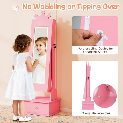 Costzon Lockable Standing Jewelry Organizer with Full-Length Mirror