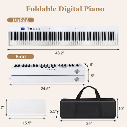 Costzon 88-Key Foldable Digital Piano Keyboard, Full Size Semi-Weighted Keyboard, Portable Electric Piano