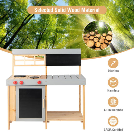 Costzon Mud Kitchen for Kids Outdoor Wooden Pretend Playset with Removable Cover