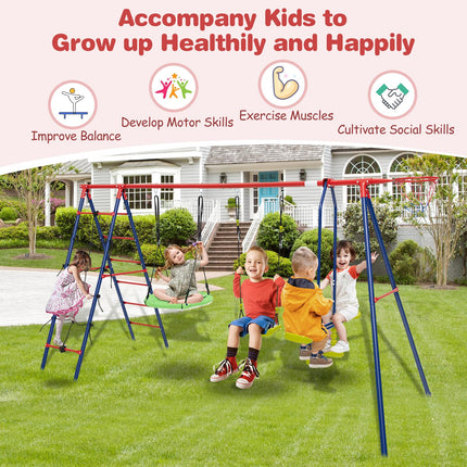Costzon Swing Sets for Backyard, 6 in 1 Heavy-Duty Metal Swing Set with 2 Swings