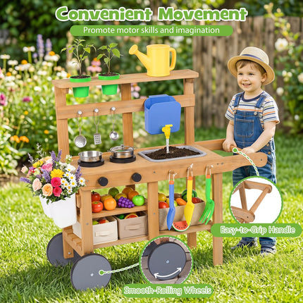 Costzon Mud Kitchen for Kids | Pretend Role Play Toy w/Wheels