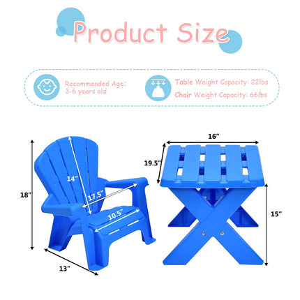 Costzon Kids Plastic Table and 2 Chairs Set, Adirondack Chair for Indoor & Outdoor Garden