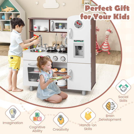 Costzon Kitchen Playset for Kids, Wooden Pretend Cooking Kitchen, Toddlers Play Kitchen Set with Accessories