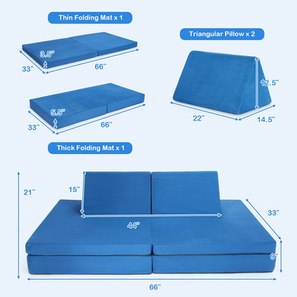 4-Piece Modular Sofa Playset, Folding Mats & 2 Triangular Pillows - Costzon