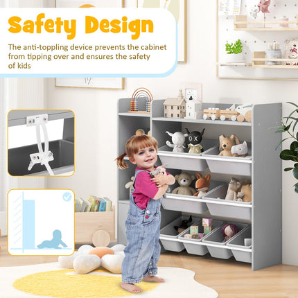 Costzon Kids Toy Storage Organizer, 4-Tier Kids Bookshelf with 8 Toy Organizer Bins