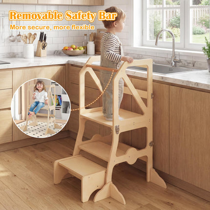 Costzon Multifunctional Kids Kitchen Step Stool with Removable Safety Bar & Fixing Buckles