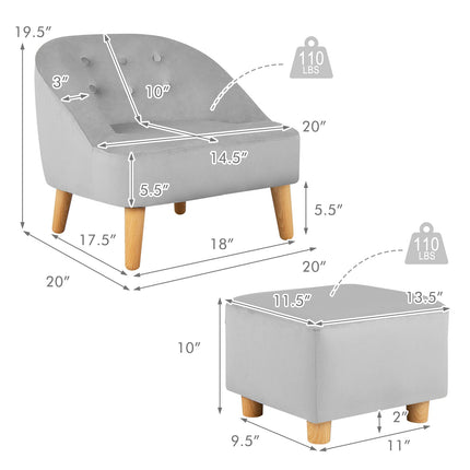 Costzon Kids Sofa with Ottoman, Toddler Chair w/Footstool