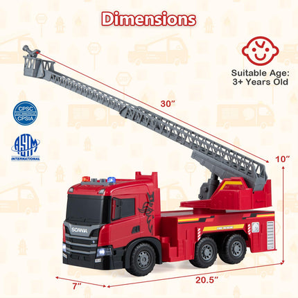 Costzon Licensed Scania Large Fire Truck Toy with 360° Extendable Ladder(Fire Truck)