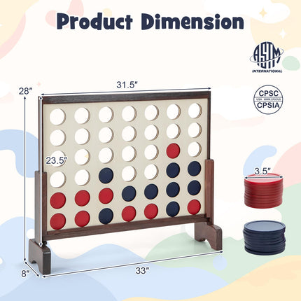 Costzon Giant 4-in-a-Row Game Set, Wooden Jumbo 4-to-Score Game with 42 PCS Chips & 600D Oxford Fabric Carrying Bag
