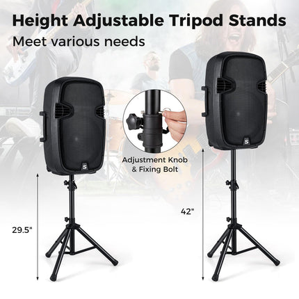 Costzon Portable 3000W 2-Way Powered PA Speaker System, 15'' Professional High Powered Bluetooth Active + Passive Party Speakers