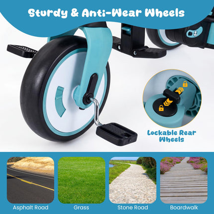 Costzon Kids Tricycle 8-in-1 Folding Toddler Trike  Handle Removable & Adjustable Canopyight