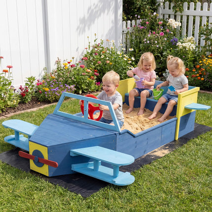 Costzon Sandbox Fir Wood Glider-Shaped Sand Pit Outdoor Playset