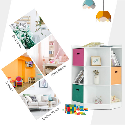 Costzon 9-Cubby Kids Bookcase, Children's Corner Cabinet with 6 Cubes and 3 Shelves, Wooden Toy Organizers and Storage Book Shelves