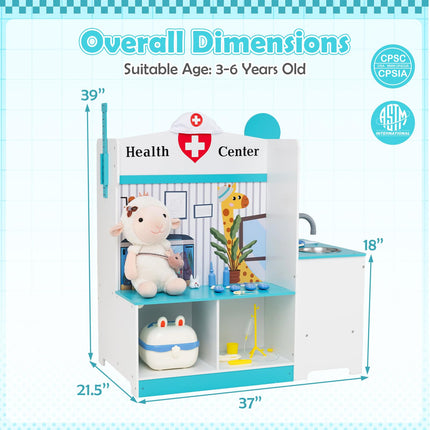 Costzon Wooden Doctor Playset Multi-Sided Pretend Play Doctor's Office