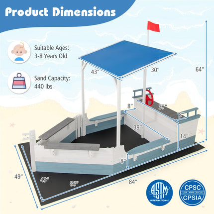 Costzon Pirate Ship Sandbox with Canopy