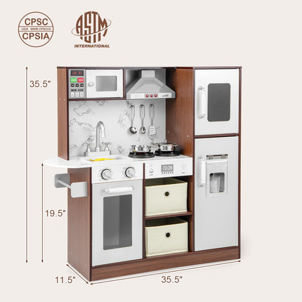 Wooden Pretend Cooking Kitchen Toy with Realisic Sounds & Light - Costzon